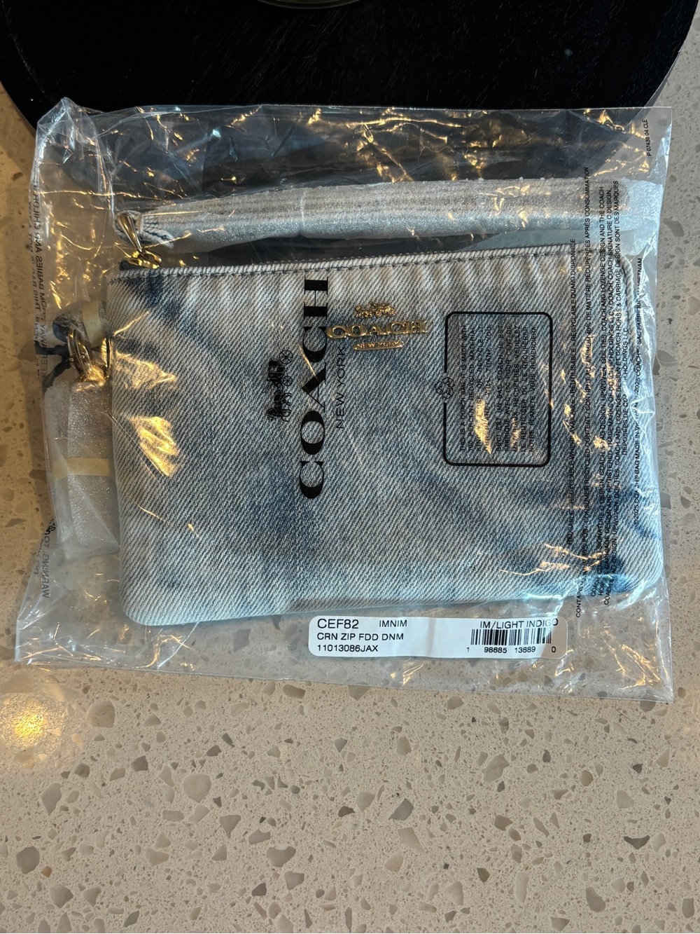 Coach Loved Denim Blue Wristlet Bag with Gold Logo and Cherry Charms! 🍒 NEW - Picture 8 of 8
